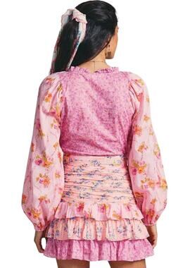 Pink Ripple Women’s Size Medium Floral Flounced Ruched Minidress NEW WITH TAGS